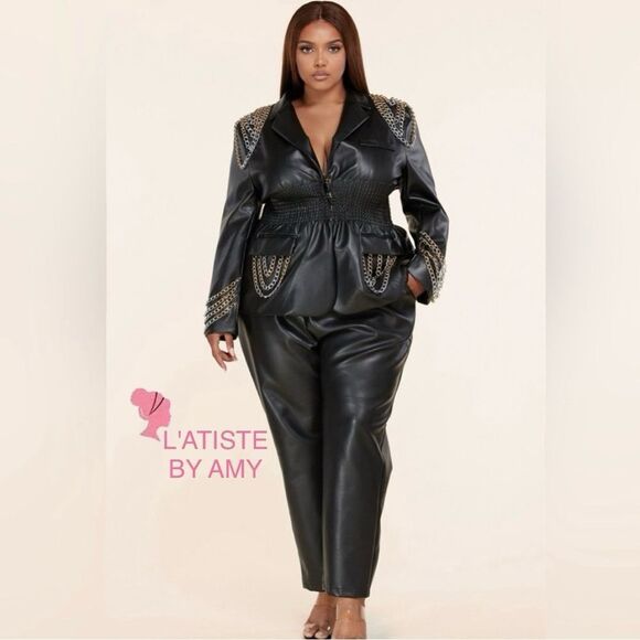 ❤️BRAND NEW! L’atise by Amy Plus Size Vegan Leather Pantsuit LAST ONE! - Picture 1 of 14